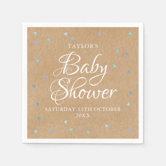 Serviette En Papier Rustic Blue Love Hearts Baby Boy Shower / Sprinkin (Devant)