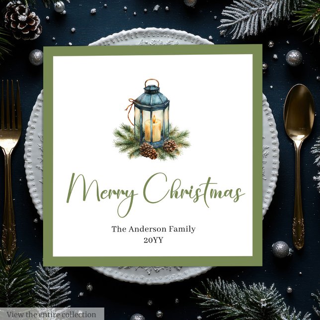 Serviette En Papier Rustic Bohemian Christmas Lantern in Watercolor  (Rustic Bohemian Christmas Lantern in Watercolor Napkin

)