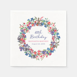 Serviette En Papier Rustic Boho Berry Coutume d'été 80e anniversaire