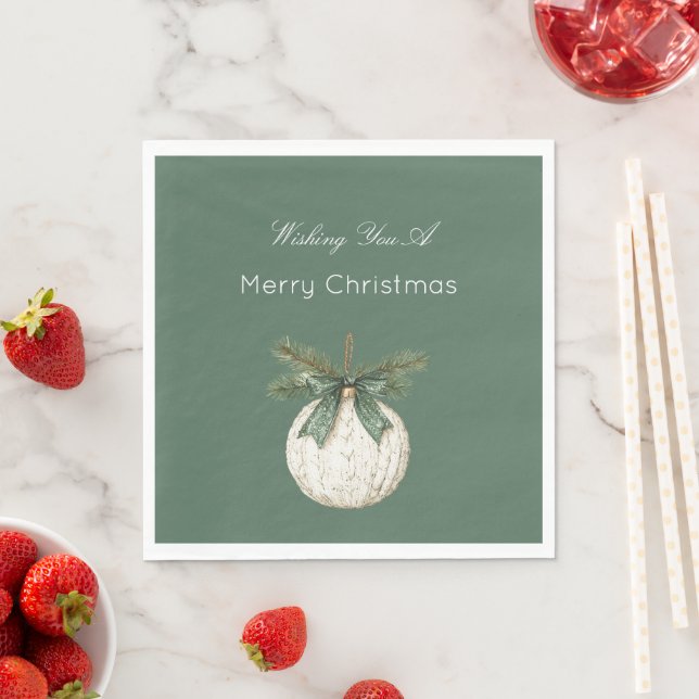 Serviette En Papier Rustic Brown Cream Green Ornament Christmas   (En situation)