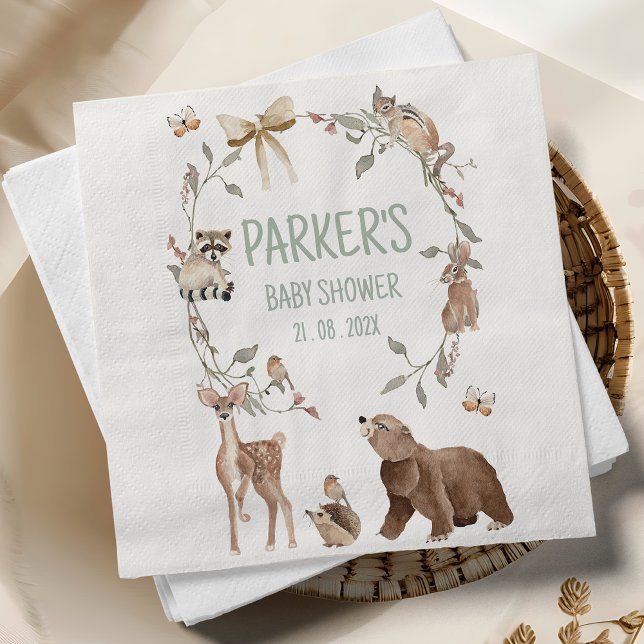 Serviette En Papier Rustic Brown Woodland Baby Shower Paper (Woodland Baby Shower Napkin, Rustic Woodland Animals Baby Shower Napkin, Personalized, Decor)