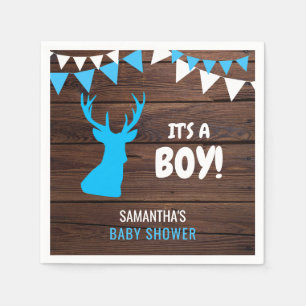 Serviette En Papier Rustic Buck Deer Wood Thème Blue Boy Baby shower