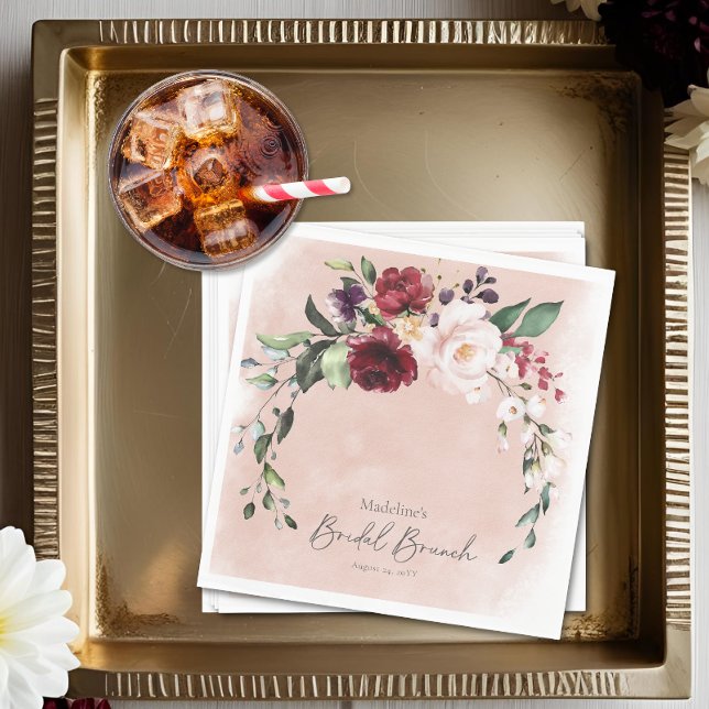 Serviette En Papier Rustic Burgundy & Blush Pink Roses Bridal Brunch (Rustic Burgundy & Blush Pink Roses Bridal Brunch Napkins)