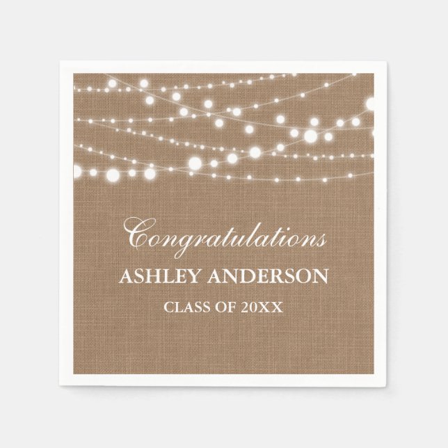 Serviette En Papier Rustic Burlap Lights Graduation Party (Devant)