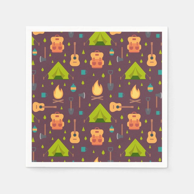 Serviette En Papier Rustic Camping Tentes Motifs et Guitares (Devant)