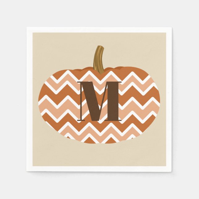 Serviette En Papier Rustic Chevrons Citrouille | Personnalisé (Devant)