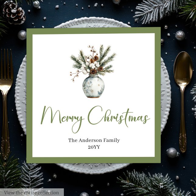 Serviette En Papier Rustic Chic Bohemian Christmas Bouquet Watercolor  (Rustic Chic Bohemian Christmas Bouquet Watercolor Paper Dinner Napkins)