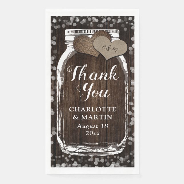 Serviette En Papier Rustic Chic Mason Jar Grange Mariage en bois Merci (Devant)