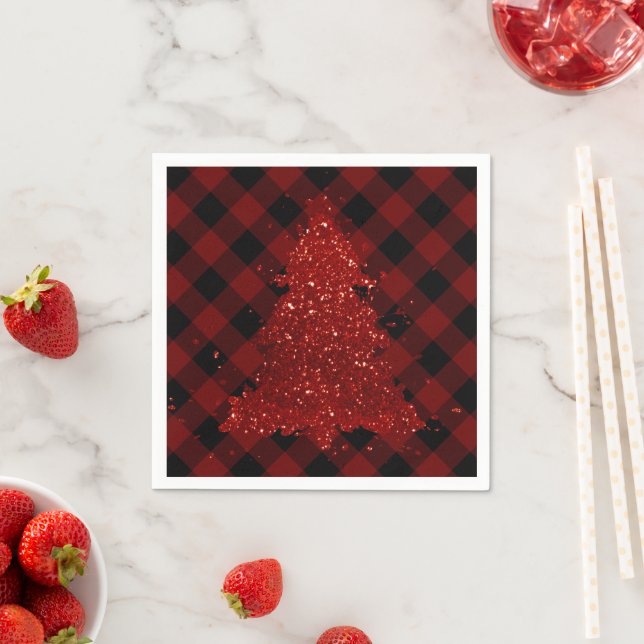 Serviette En Papier Rustic Christmas Tree Buffalo Plaid Modern Checker (En situation)