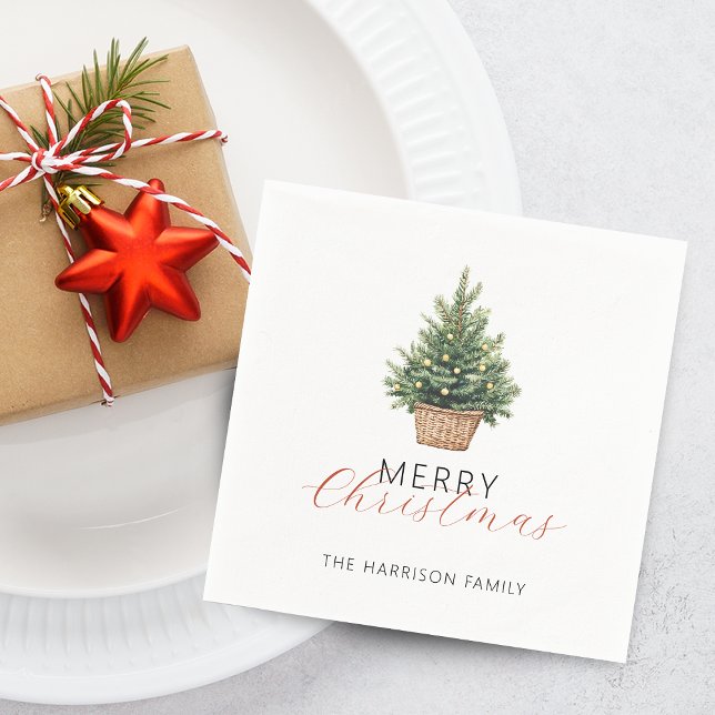 Serviette En Papier Rustic Christmas Tree In Basket (Rustic Christmas Tree In Basket Dusty Green Napkins)