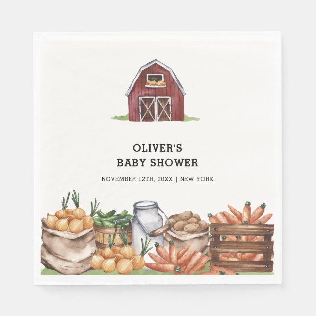 Serviette En Papier Rustic Country Baby shower végétarien cultivé loca (Devant)