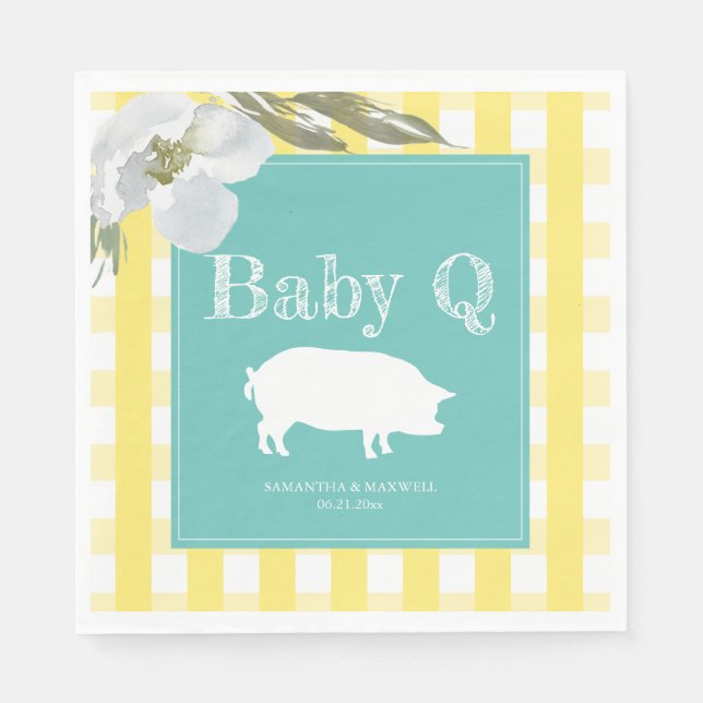 Serviette En Papier Rustic Country Floral et Cochon En vichy Babyq (Devant)