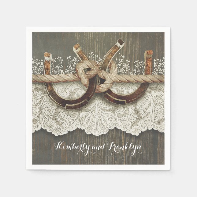 Serviette En Papier Rustic Country Horseshoe Mariage dentelle (Devant)