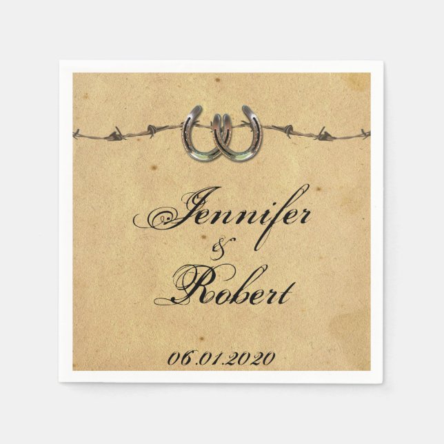 Serviette En Papier Rustic Country Horseshoes Mariage Barbed Napkin (Devant)