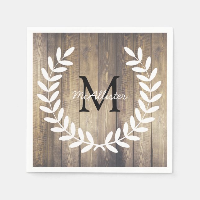Serviette En Papier Rustic Country Laurels Barn Wood - Personnalisé (Devant)