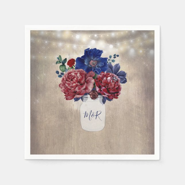 Serviette En Papier Rustic Country Navy et Mariage de Bourgogne (Devant)
