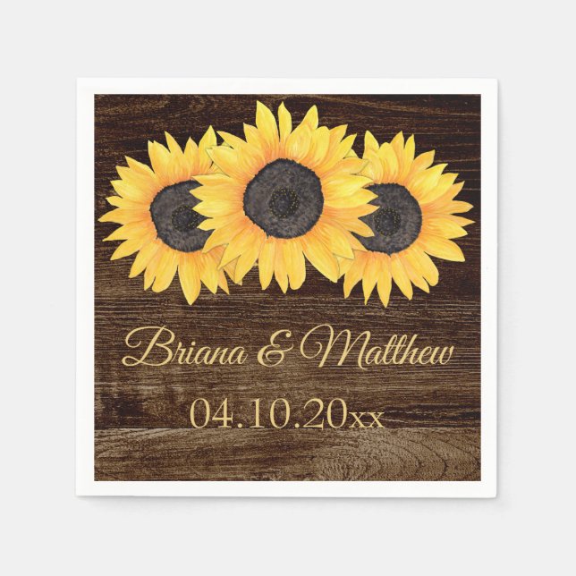 Serviette En Papier Rustic Country Sunflowers Bois Cocktail Napkin (Devant)