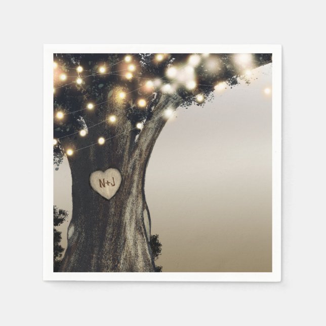 Serviette En Papier Rustic Country Tree & Lights Moderne Mariage de gr (Devant)