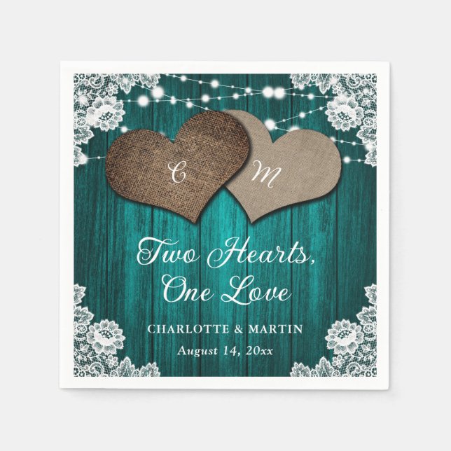 Serviette En Papier Rustic Country Turquoise Bois Burlap Mariage dente (Devant)