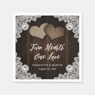 Serviette En Papier Rustic Country Wood Hearts Floral Lace Mariage