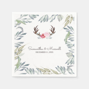 Serviette En Papier RUSTIC Deer Antler et Rose