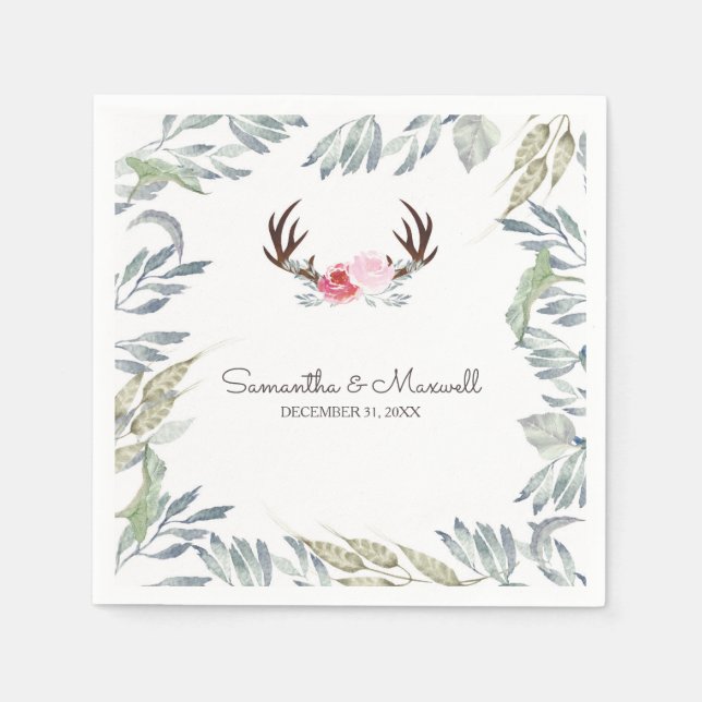 Serviette En Papier RUSTIC Deer Antler et Rose (Devant)