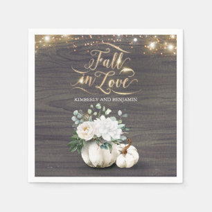 Serviette En Papier Rustic Fall Blanc Floral Citrouille Mariage