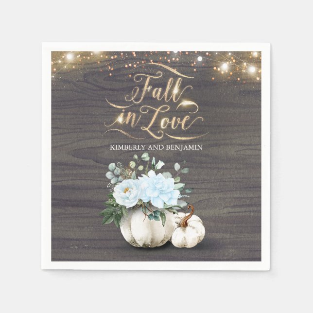 Serviette En Papier Rustic Fall Dusty Blue Floral Citrouille Mariage (Devant)