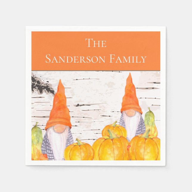 Serviette En Papier Rustic Fall Gnome orange plaid citrouille (Devant)