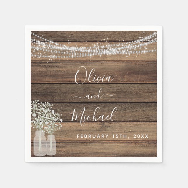 Serviette En Papier Rustic Farmhouse Baby's Breath Jar Mariage (Devant)