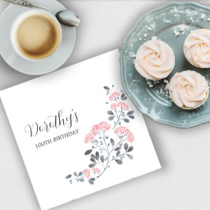 Serviette En Papier Rustic Fleur sauvage rose 100e fête d'anniversaire