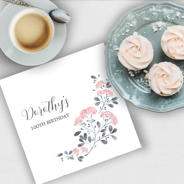Serviette En Papier Rustic Fleur sauvage rose 100e fête d'anniversaire (Créateur téléchargé)