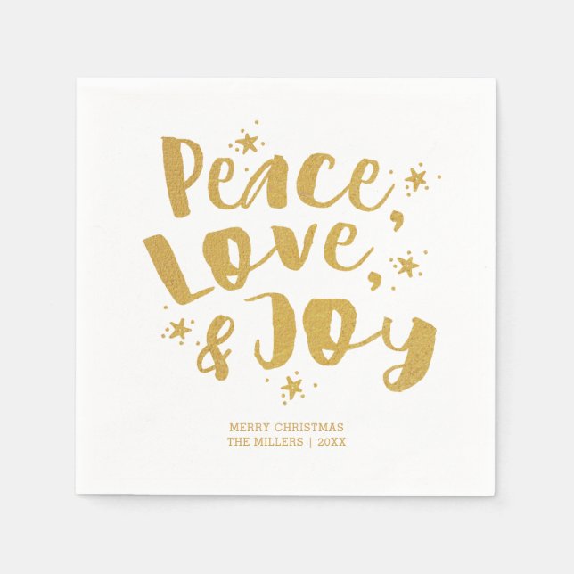 Serviette En Papier Rustic Gold Peace Love & Joy Holiday Christmas (Devant)