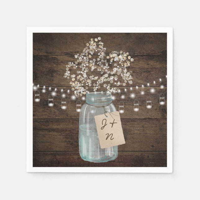 Serviette En Papier Rustic Grange Mariage Wood Mason Jar Babys Respire (Devant)