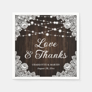 Serviette En Papier Rustic Grange Wood dentelle Amour et Merci Mariage