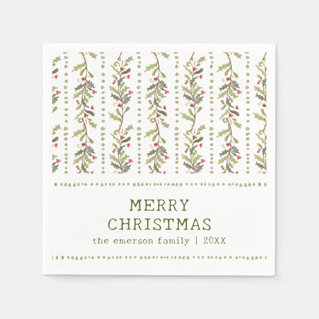 Serviette En Papier Rustic Green Botanical Christmas (Devant)