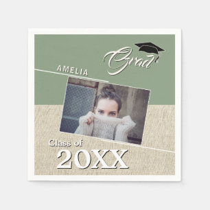 Serviette En Papier Rustic Green Graduate Photo Party