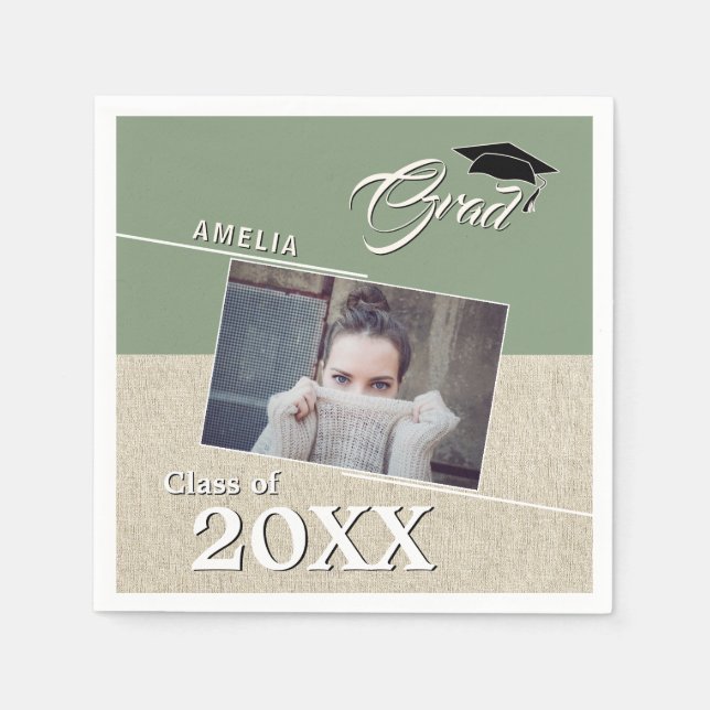 Serviette En Papier Rustic Green Graduate Photo Party (Devant)
