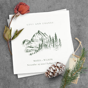 Serviette En Papier Rustic Green Pine Woods Mountain Sketch Mariage