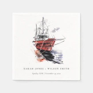 Serviette En Papier Rustic Harbour Yacht Sailboat Mariage aquarelle