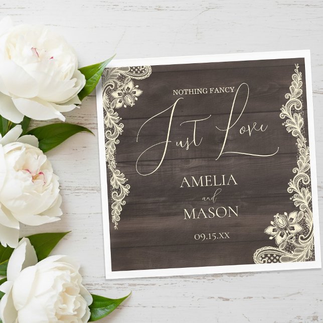 Serviette En Papier Rustic Lace Nothing Fancy Just Love Wedding Paper (Rustic Lace Nothing Fancy Just Love Wedding Paper Napkins)