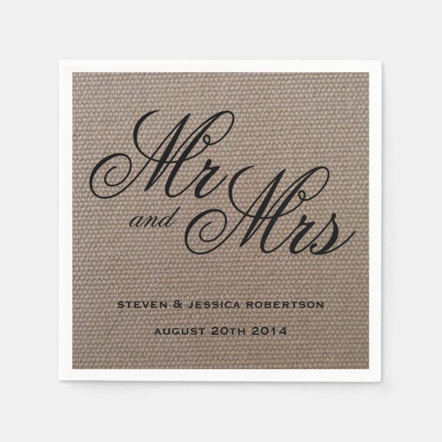 Serviette En Papier Rustic M. et Mme burlap mariage serviettes (Devant)