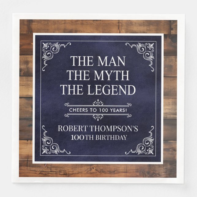Serviette En Papier Rustic Man Myth Légende 100e anniversaire Bleu (Devant)