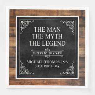 Serviette En Papier Rustic Man Myth Légende 50e anniversaire Noir