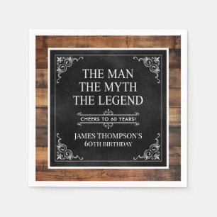 Serviette En Papier Rustic Man Myth Légende 60e anniversaire Noir