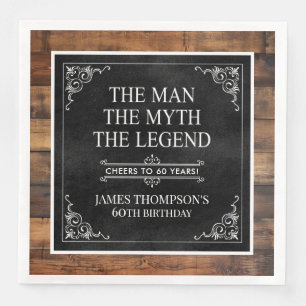 Serviette En Papier Rustic Man Myth Légende 60e anniversaire Noir