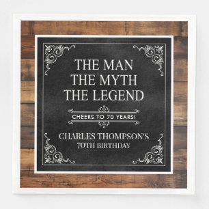 Serviette En Papier Rustic Man Myth Légende 70e anniversaire Noir