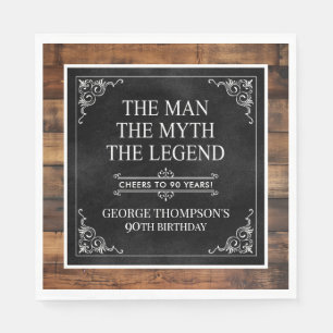 Serviette En Papier Rustic Man Myth Légende 90e anniversaire Noir