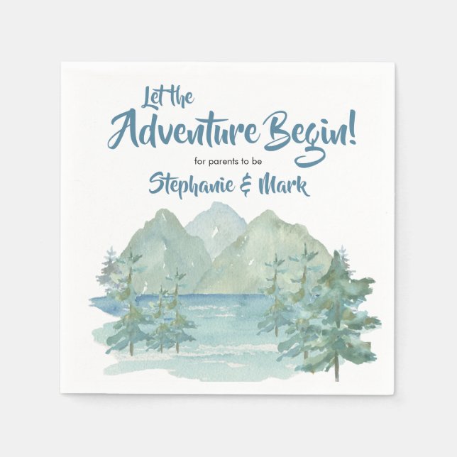 Serviette En Papier Rustic Mountains Watercolor Baby shower d'aventure (Devant)
