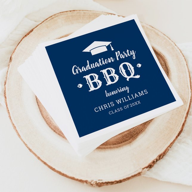 Serviette En Papier Rustic Navy Blue Graduation Party BBBQ Personnalis (Créateur téléchargé)
